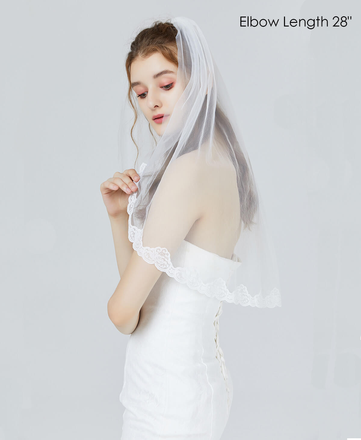 Wedding Bridal Veil 1 Tier Lace Veil For Women Bachelorette Elbow Fingertip Length Metal Comb-V119